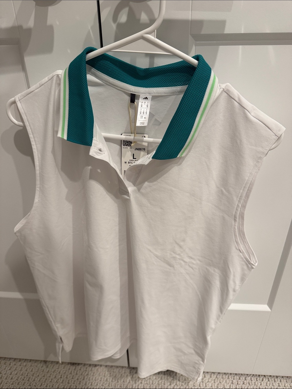 adidas White Sleeveless Polo Tank with Teal and Lime Trim